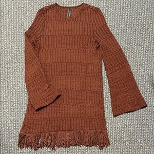 Anthropologie Rust Fringe Knit Dress